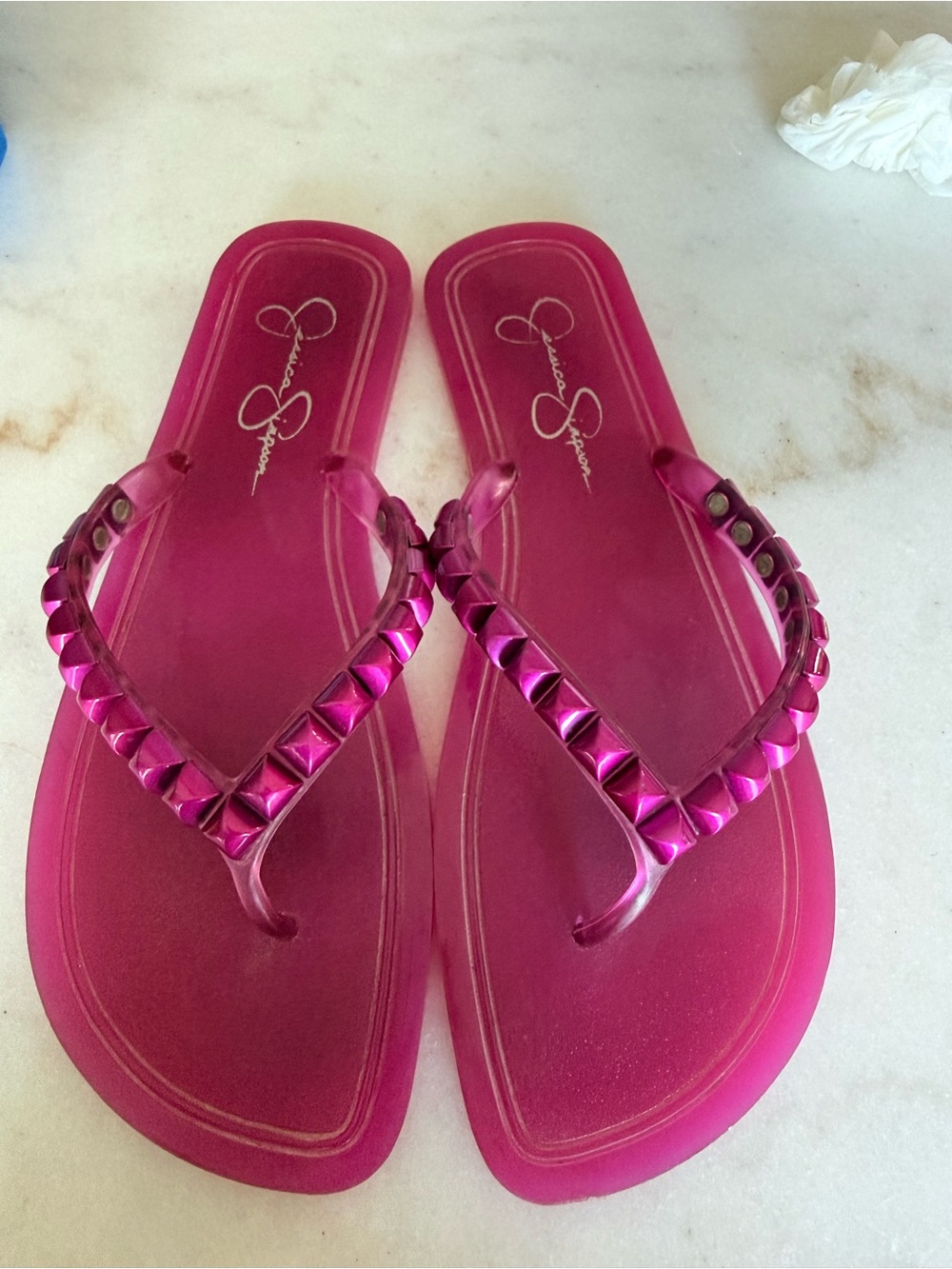 Jessica Simpson Fuchsia Studded Jelly Flip Flops